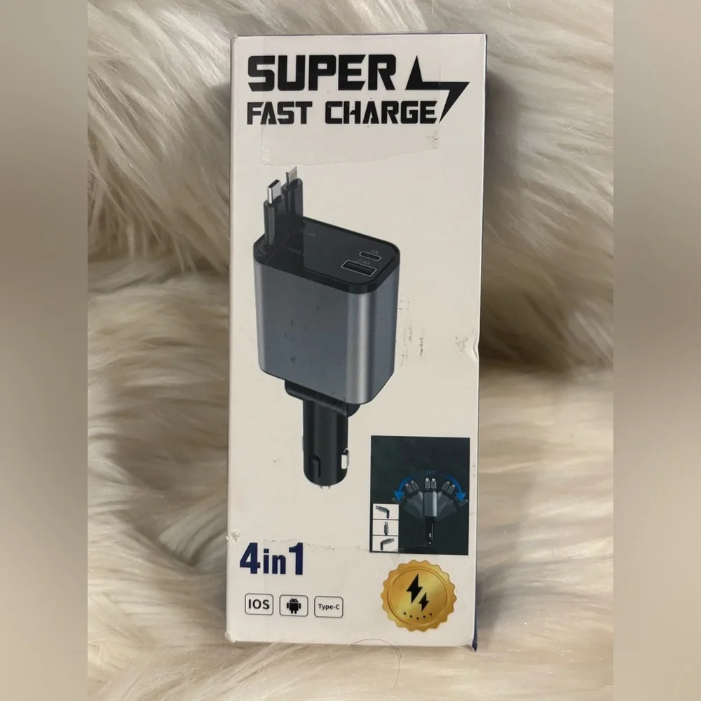 Super Car Charger, 120W 4 in 1 Super Fast Charge Car Phone Charger 2 Ports